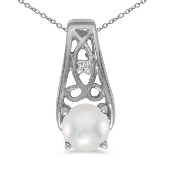 14k White Gold Freshwater Cultured Pearl And Diamond Pendant