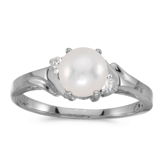 14k White Gold Freshwater Cultured Pearl And Diamond Ring