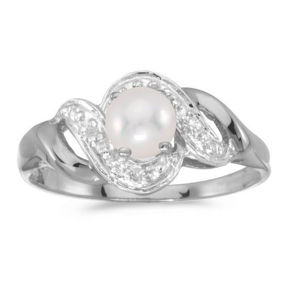 14k White Gold Freshwater Cultured Pearl And Diamond Swirl Ring