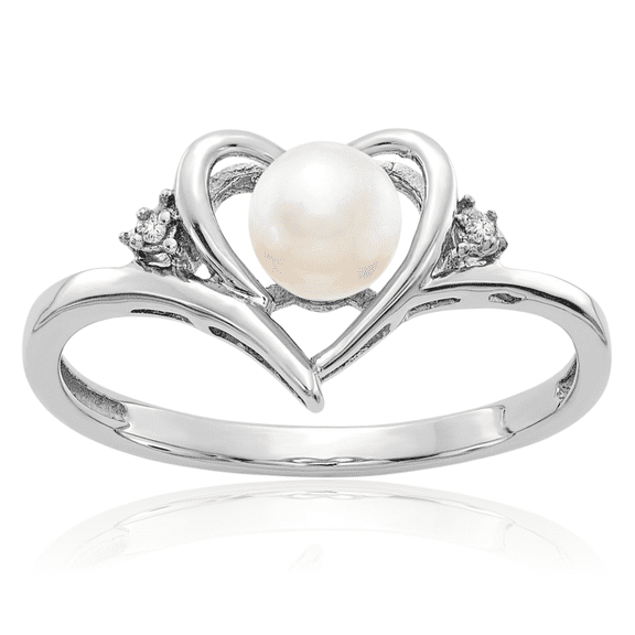 ICE CARATS 14K Solid White Gold Freshwater Pearl Diamond Accent Heart Promise Anniversary Ring - 1mm Slim Band - Polished Women's