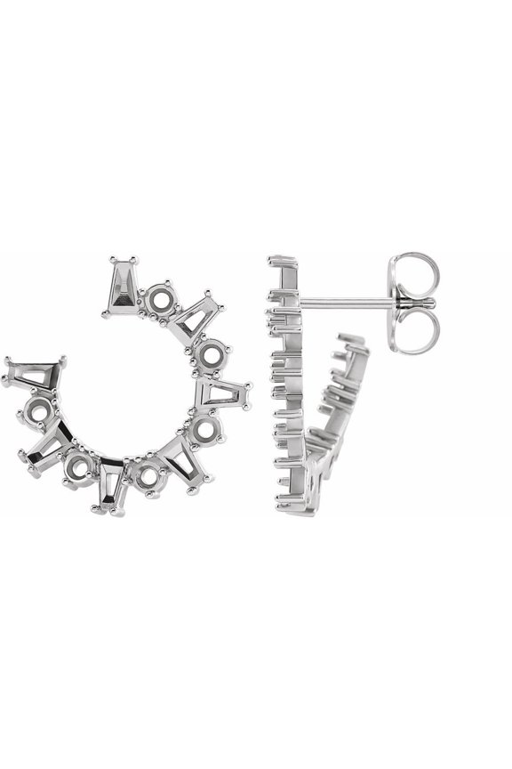 14k White Gold Front-Facing Hoop Earrings Mounting Fine Jewelry For Women Gifts For Her (Right Side Mounting Only, Not All Stones Included)