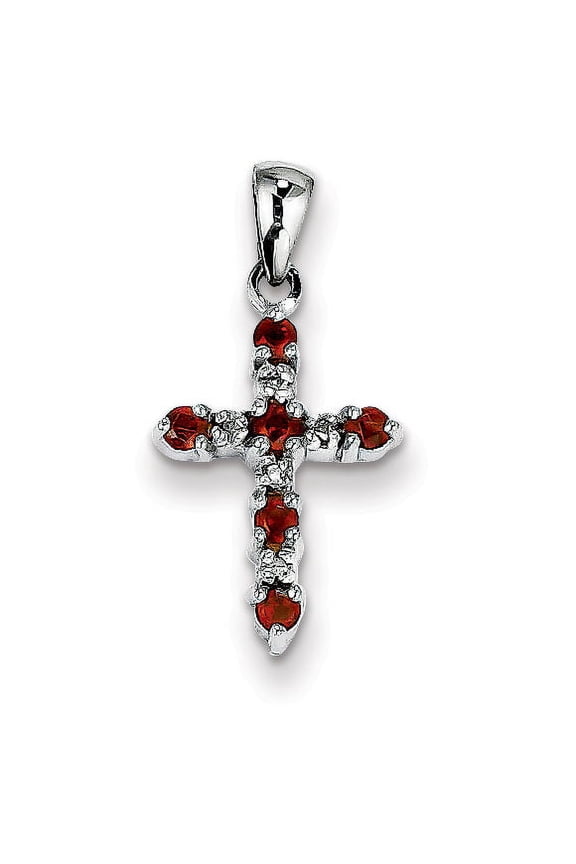 14k White Gold Garnet & Diamond Cross Pendant