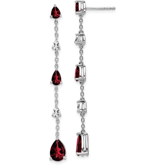 14k White Gold Garnet and White Topaz Dangle Earrings - 51.3mm
