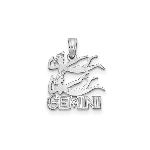14k White Gold Gemini Zodiac Pendant with Twin Symbol and Engraving, Astrology Charm for Women or Unisex, Horoscope Medallion Representing Duality and Birth Sign Identity