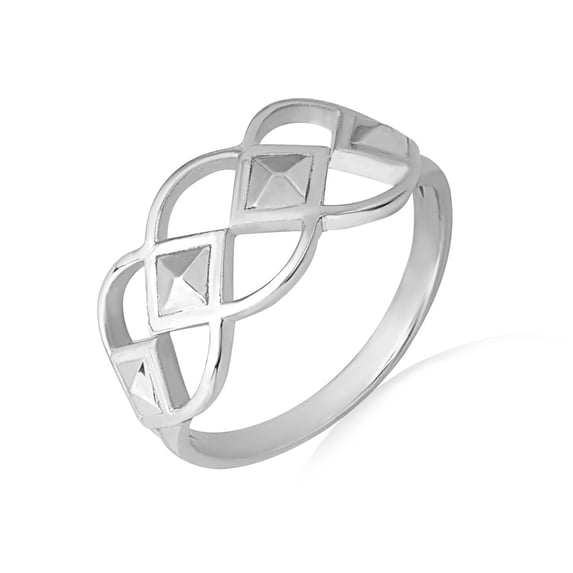 14k White Gold Geometric Design Band Ring (Size 4.25)