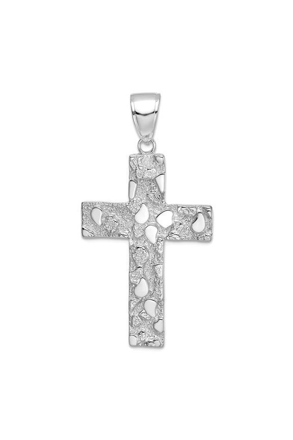 14k White Gold Gold Polished and Textured Nugget Block Style Religious Faith Cross Pendant Necklace 41.75x21.6mm Wide Pe