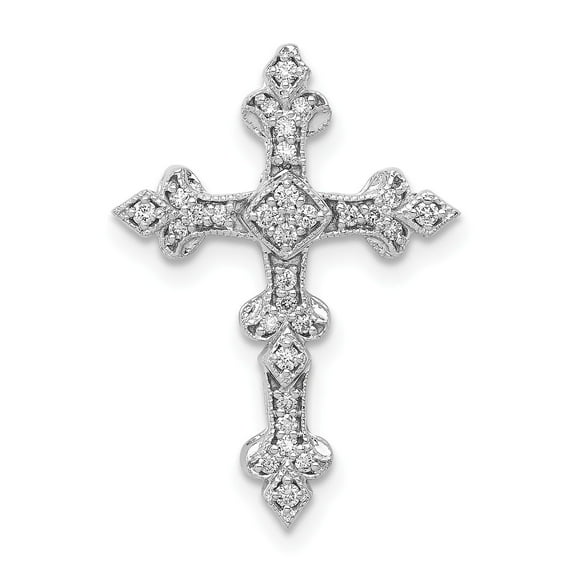 14k White Gold Diamond Filigree Cross Slide Pendant