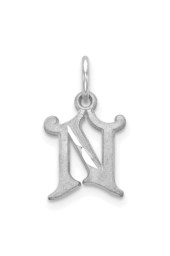 14k White Gold Gothic Initial N Pendant for Women, Polished and Satin Finish Letter Charm, Personalized Monogram Necklace, Alphabet Jewelry for Daily or Formal Wear