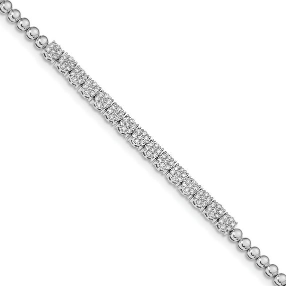14k White Gold Graduated Bead Diamond Bracelet - 7" Natural Diamonds