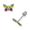 thumbnail image 1 of 14k White Gold Green and Red Cubic Zirconia Butterfly Screw-Back Earrings - Measures 6x8mm, 1 of 2