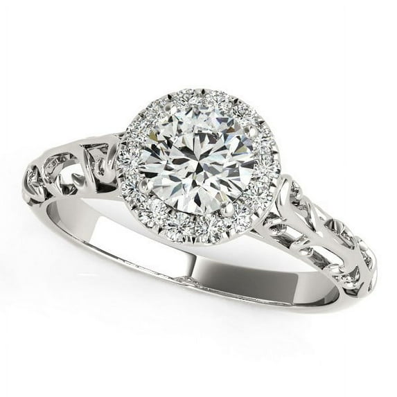 14k White Gold Halo Antique Round Diamond Engmt Ring 5/8 cttw Size 5.5
