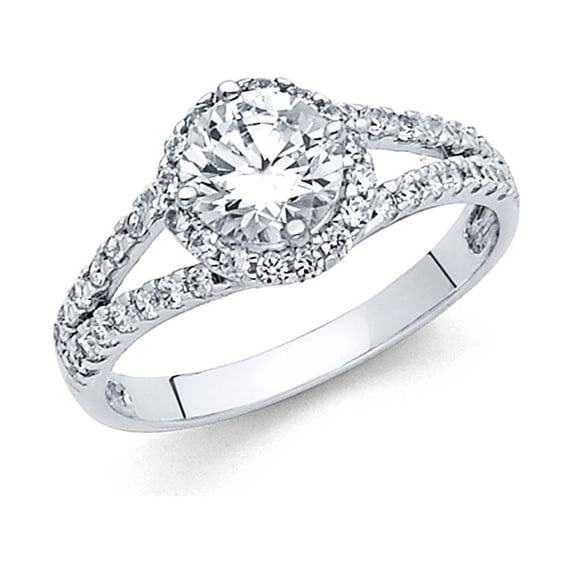 14k White Gold Halo CZ Engagement Ring Anniversary Illusion CZ Band Two Row Side Stones Size 8.5