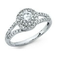 thumbnail image 1 of 14k White Gold Halo CZ Engagement Ring Anniversary Round CZ Double Halo Band Ring Side Stones, Size 5.5, 1 of 1