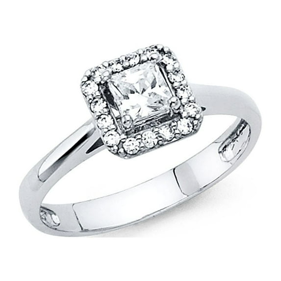 14k White Gold Halo CZ Princess Engagement Ring Anniversary Solitaire Square CZ Bridal Band Size 5