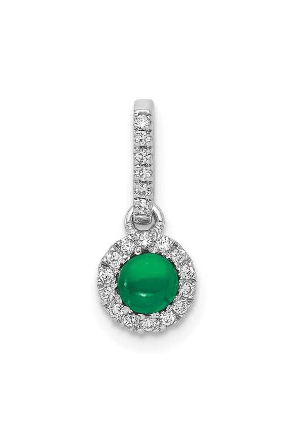 14k White Gold Diamond and Cabochon .47 Emerald Halo Pendant