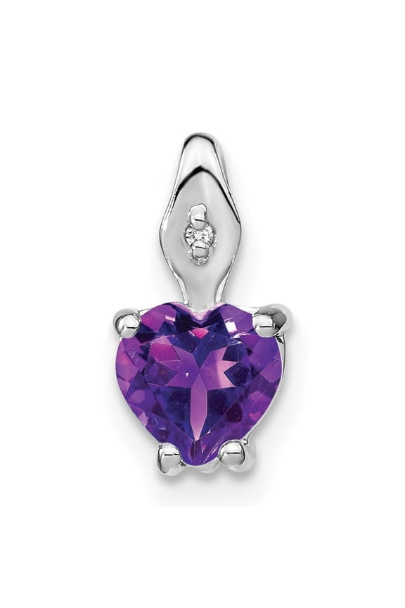 14K White Gold Heart Amethyst and Diamond Pendant Slide, 6mm Heart Gem