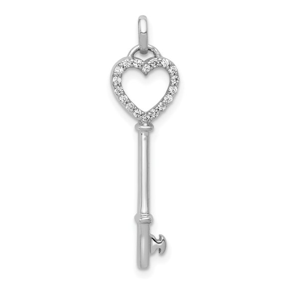 14k White Gold Heart Key Pendant Necklace for Women with Diamond Accent, Romantic Love Symbol Jewelry, Minimalist Sentimental Charm, Elegant Gold Accessory for Anniversary