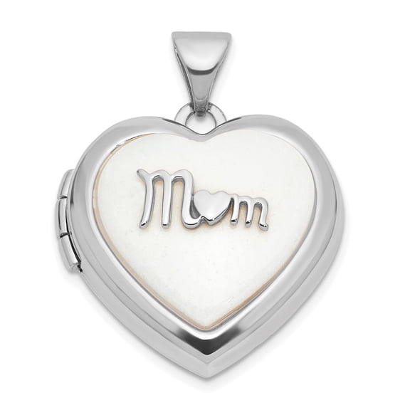 14k White Gold Heart Locket Pendant for Women with Mom Engraving, Sentimental Jewelry Necklace, Elegant Family Keepsake, Dainty Memory Charm for Mothers