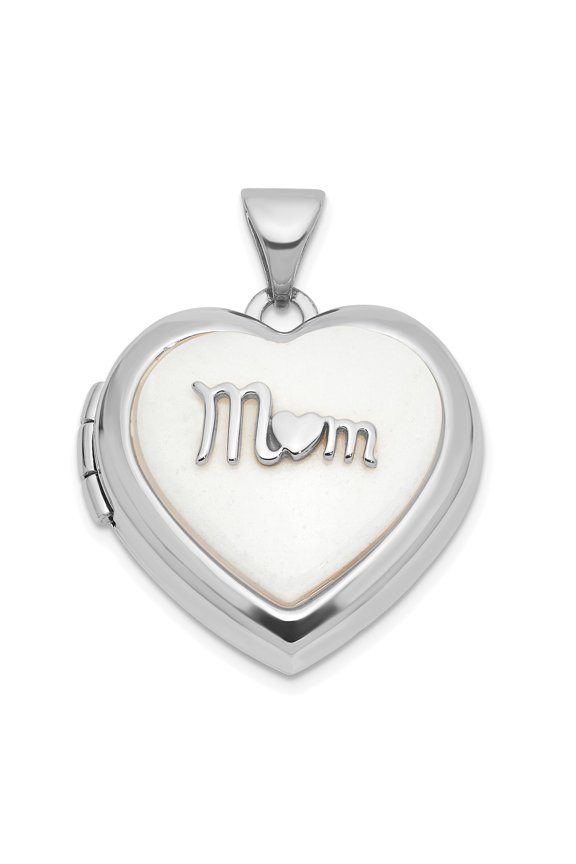 14k White Gold Heart Locket Pendant for Women with Mom Engraving, Sentimental Jewelry Necklace, Elegant Family Keepsake, Dainty Memory Charm for Mothers