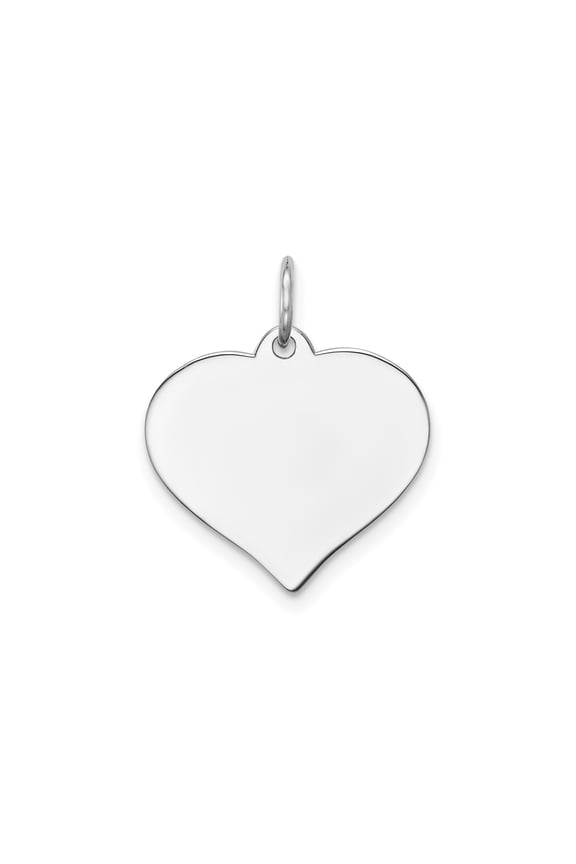 14k White Gold Heart Disc Pendant Charm, Polished Engravable Personalized Jewelry