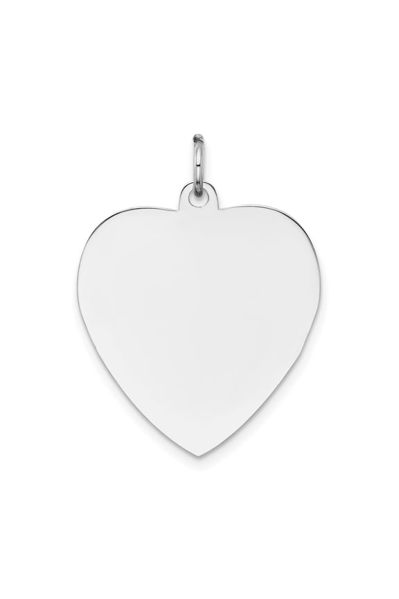 14k White Gold Heart Pendant Necklace for Women, Polished Engravable Charm, Minimalist Flat Design, Sentimental Symbol for Anniversary or Custom Jewelry