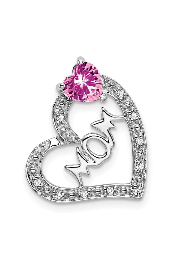 14k White Gold Heart Pendant Necklace for Women with Pink Gemstone and Cubic Zirconia Accents, Elegant Mom Charm, Sentimental Mother Keepsake Jewelry
