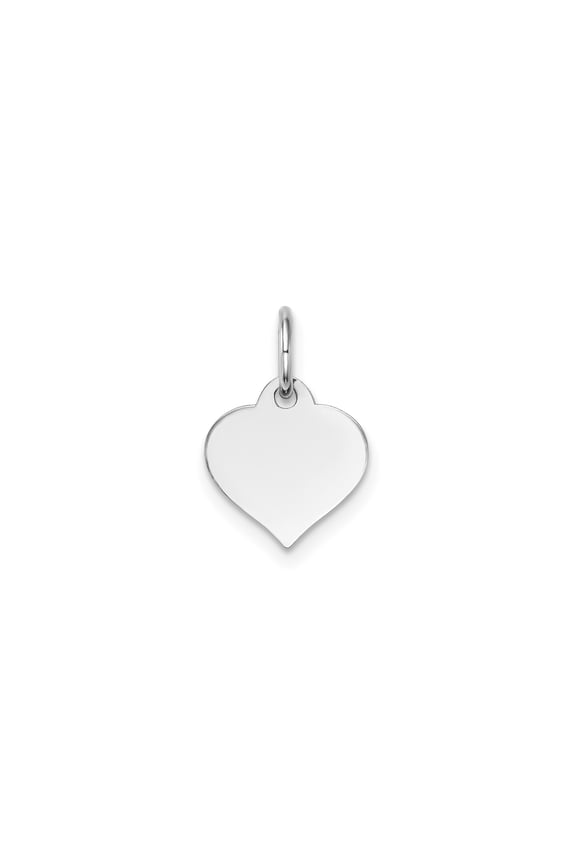 14k White Gold Engravable Heart Pendant Charm, Polished Flat Design for Women