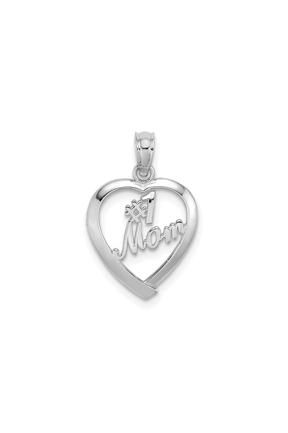 14k White Gold Heart Pendant for Women with Number One Mom Inscription, Elegant Family Jewelry Symbolizing Love and Appreciation, Sentimental Necklace for Daily Wear