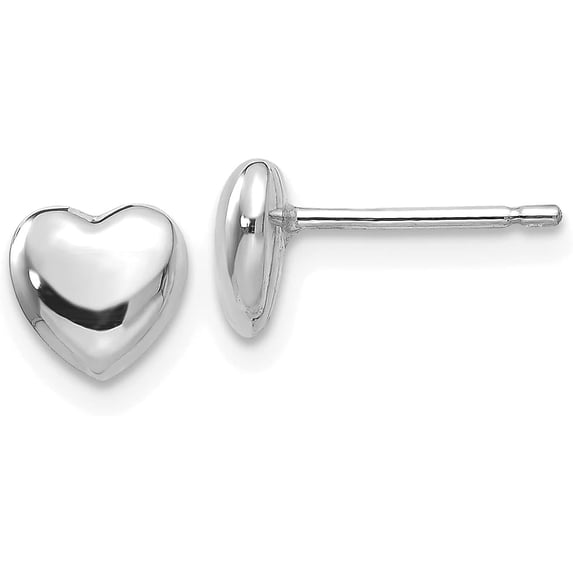 14k White Gold Heart Post Stud Earrings - 6mm