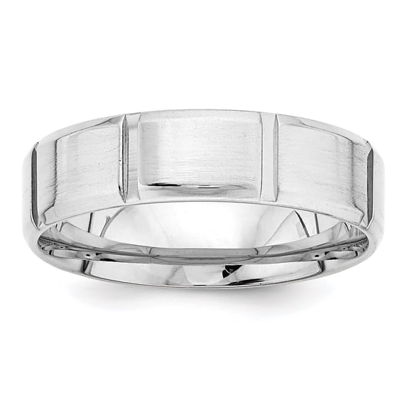 14k White Gold 6mm Heavyweight Comfort Fit Brushed/Polished Beveled Edge with Vertical Lines Wedding Band Size 9.5 WB116H