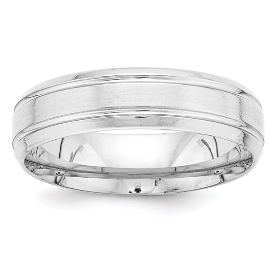 14k White Gold 6mm Heavyweight Comfort Fit Brushed Satin/Polished Line Edge Wedding Band Size 9.5 WB103H