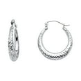 thumbnail image 1 of 14k White Gold High Polish Hoop Criss Cross Pattern Grooved Earrings Jewelry Female Unisex, 1 of 3