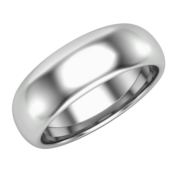 14k White Gold High Polished 7 mm Plain Dome Classic Comfort Fit Wedding Ring Band