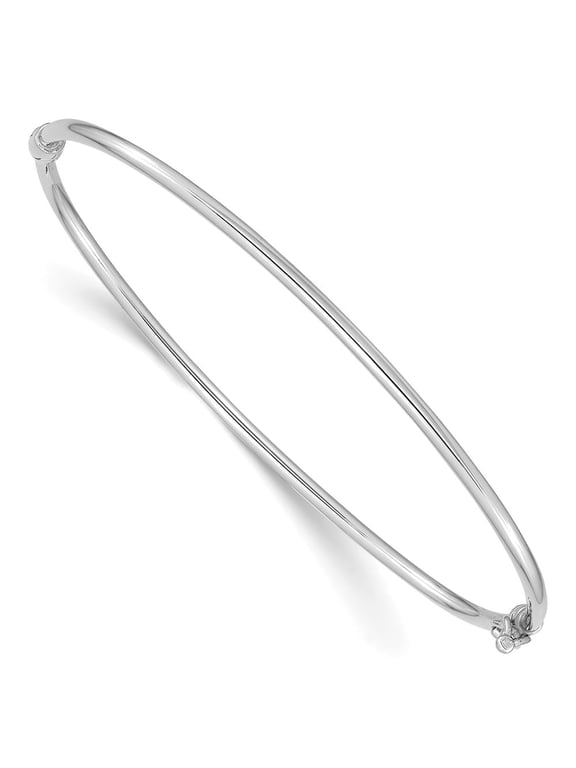 14k White Gold Polished 2.00mm Hinged Oval Bangle Bracelet