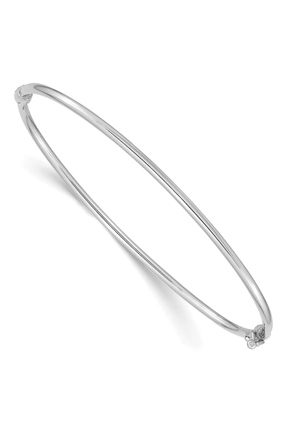 14k White Gold Polished 2.00mm Hinged Oval Bangle Bracelet