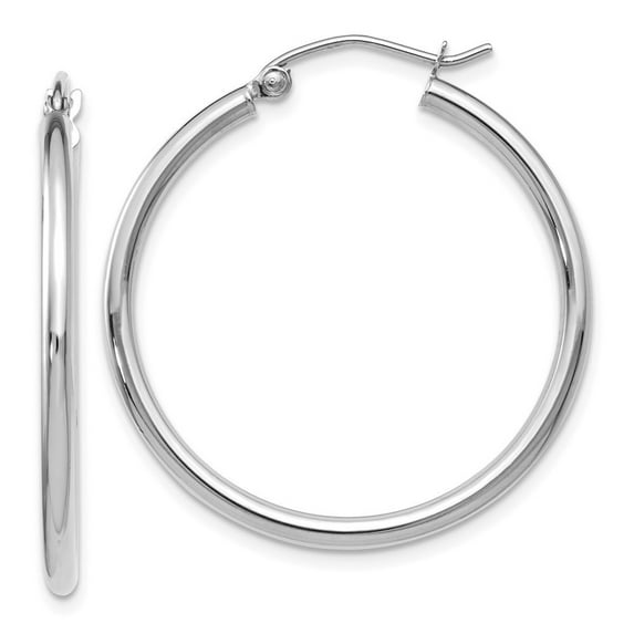 14k White Gold Hinged Hoop Earrings - 1.5 Grams - Measures 30x30mm Wide 2mm Thick