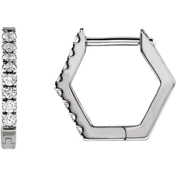 14k White Gold Hinged Posts Polished 0.13 Carat Diamond Geometric Hoop Earring Hoop Earring for Women