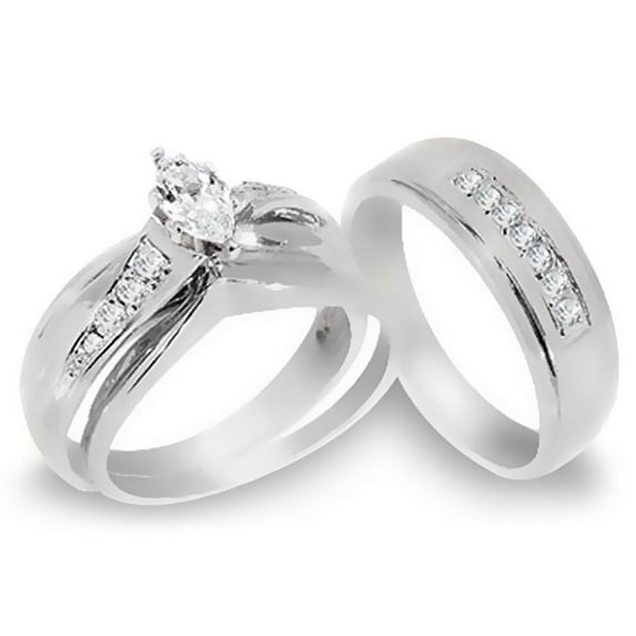 14k White Gold His and Hers Diamond Ring 0.85ct.tw. Size 10.5