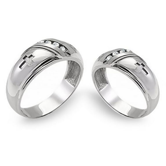 14k White Gold His and Hers Round Cut Diamond Band 0.25ct.tw. Size 14