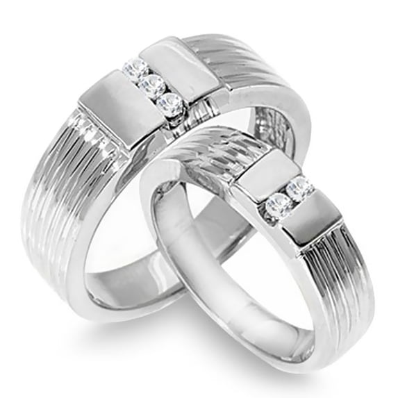 14k White Gold His and Hers Round Cut Diamond Band 0.33ct.tw. Size 12