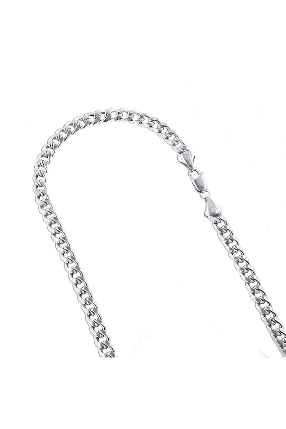 14k White Gold Hollow Miami Cuban Link Chain Necklace with Lobster Clasp 6.5mm Wide 8.5 Long