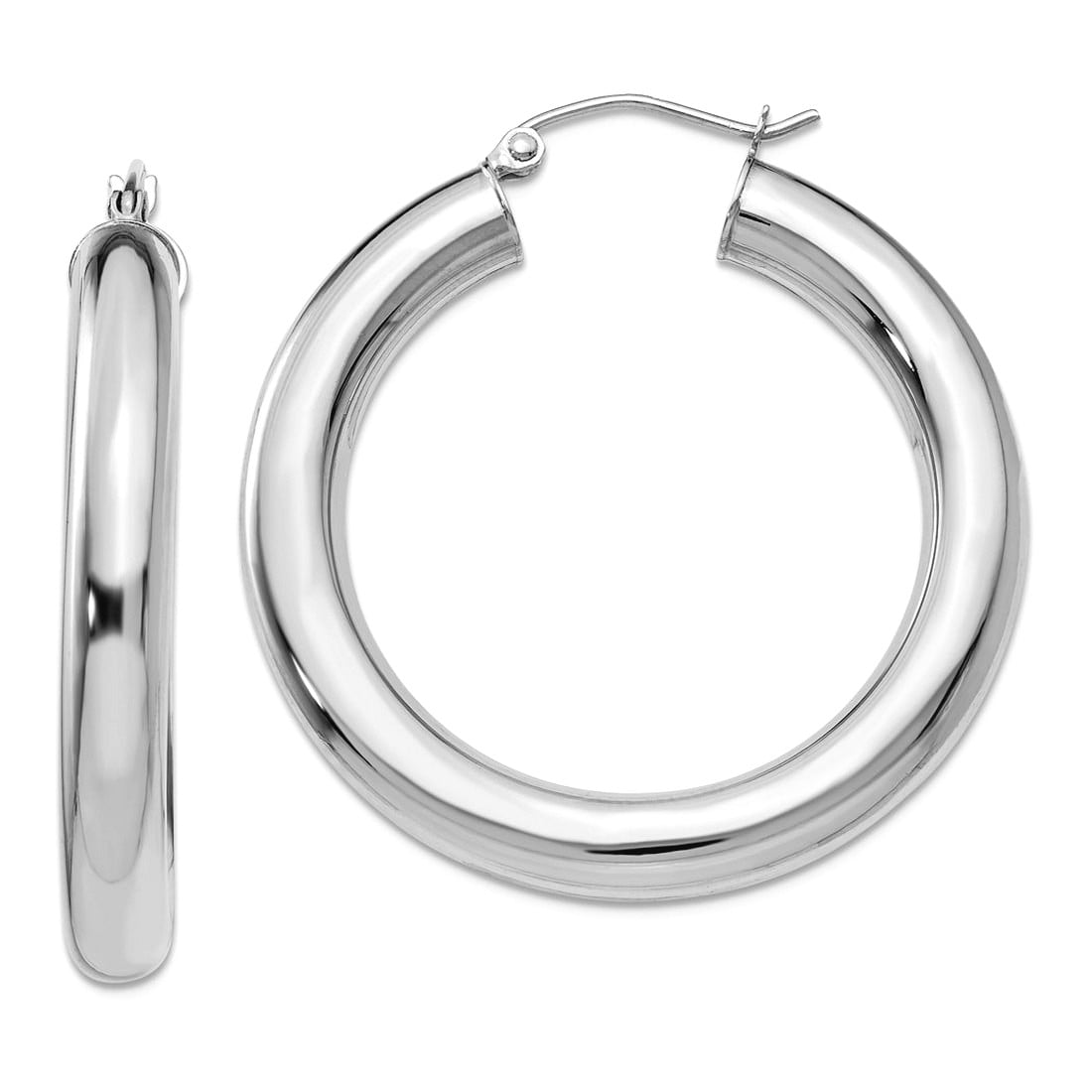 14k White Gold Hollow Polished 5mm Lightweight Hoop Earrings 35mm long 5mm Thick Hoop Earring for Women