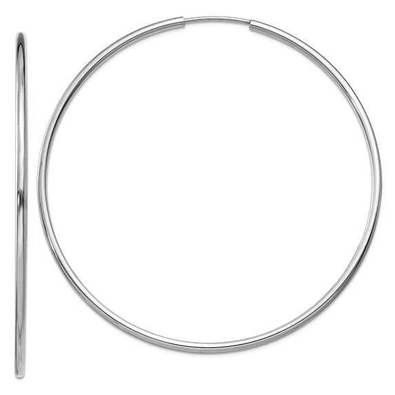 14k White Gold Hollow tube 1.5mm Polished Endless Hoop Earrings 50x50mm Wide 1.5mm Thick Hoop Earring for Women