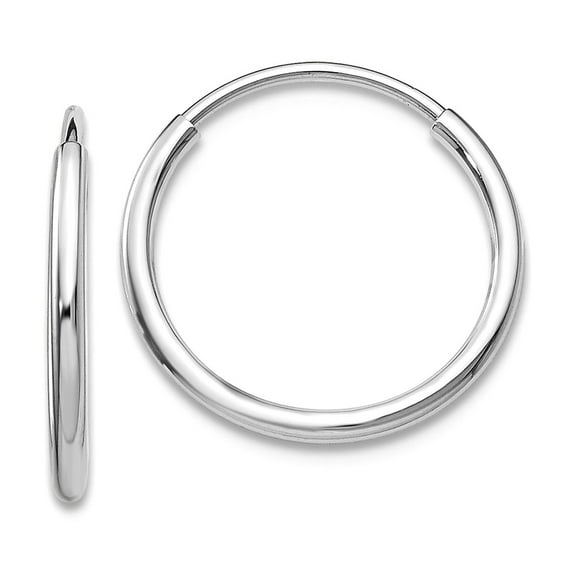 14k White Gold Hollow tube Polished Endless Tube Hoop Earrings 14x14mm Wide 1.2mm Thick Hoop Earring for Women