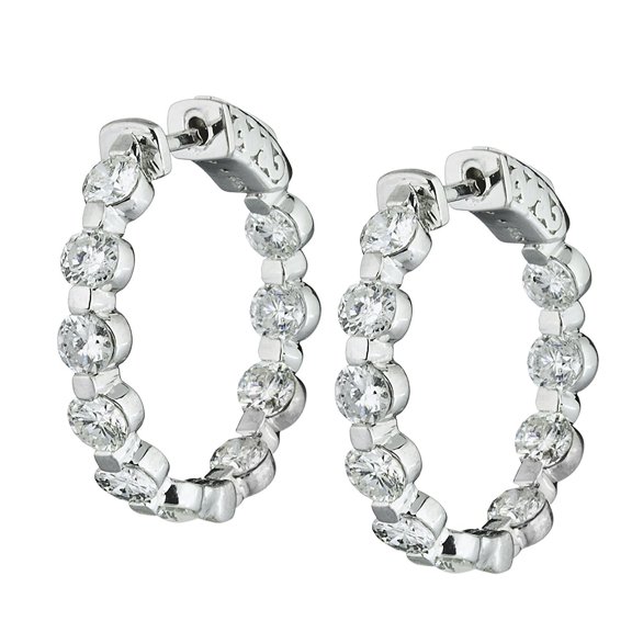14k White Gold Hoop Diamond Earring 4.05 Ct Diamonds H-I Color I1-I2 Clarity