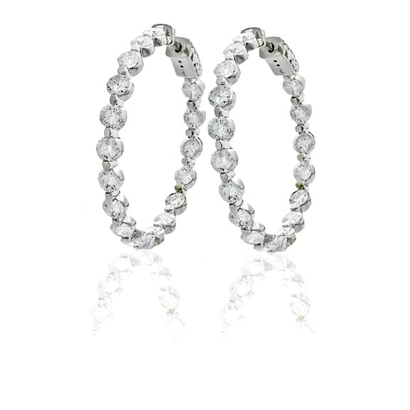 14k White Gold Hoop Diamond Earring 7.01 Ct Diamonds H-I Color I1-I2 Clarity