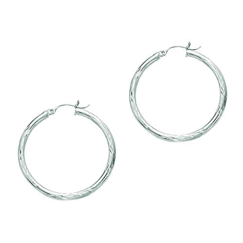 14K White Gold 35Mm X 3Mm Hoop Earrings | eBay
