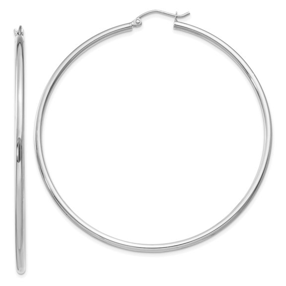 14k White Gold Hoop Earrings for Women, Classic Round Medium Hoops with High Polish Finish, Lightweight Minimalist Jewelry for Daily Wear and Formal Looks