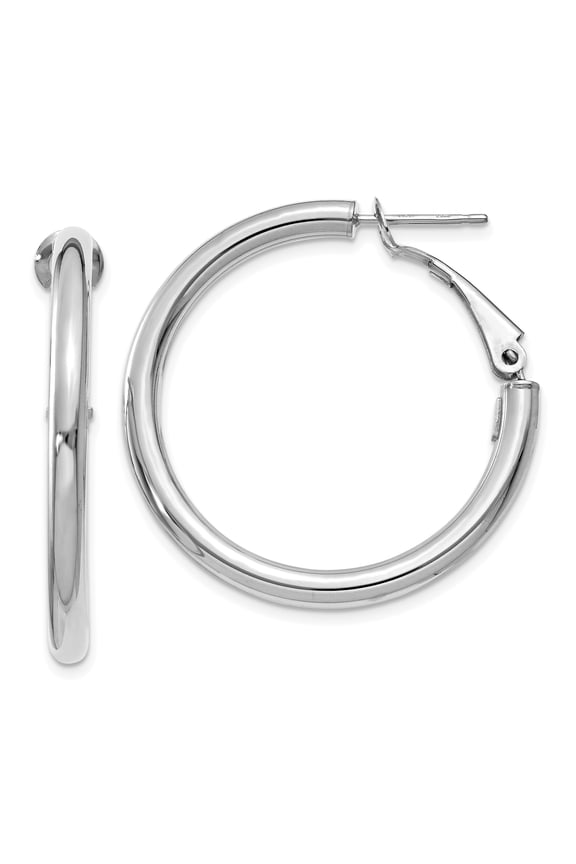 14k White Gold Hoop Earrings for Women, Classic Round Tube Design with Hinged Snap Back Closure, Polished Lightweight Style for Everyday or Formal Wear