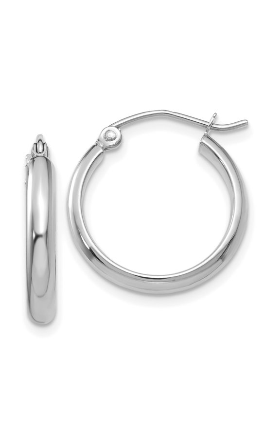 14k White Gold Hoop Earrings for Women, Polished Lightweight Round Design with Hinged Closure, Minimalist Fine Jewelry for Everyday Wear and Special Occasions